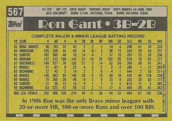 1990 Topps #567 Ron Gant Back