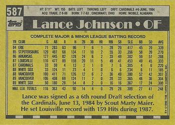 1990 Topps #587 Lance Johnson Back