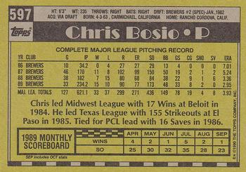 1990 Topps #597 Chris Bosio Back