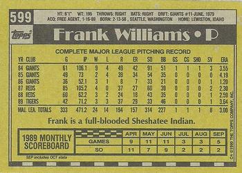 1990 Topps #599 Frank Williams Back