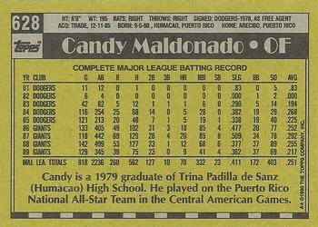 1990 Topps #628 Candy Maldonado Back