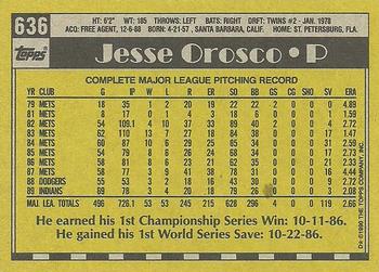 1990 Topps #636 Jesse Orosco Back