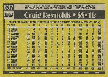 1990 Topps #637 Craig Reynolds Back