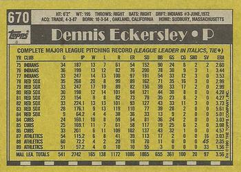 1990 Topps #670 Dennis Eckersley Back