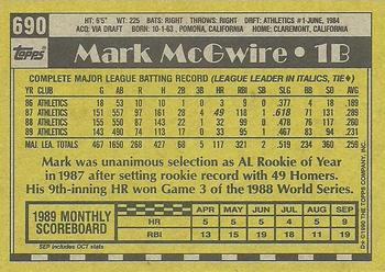 1990 Topps #690 Mark McGwire Back