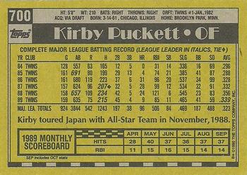 1990 Topps #700 Kirby Puckett Back