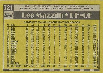 1990 Topps #721 Lee Mazzilli Back