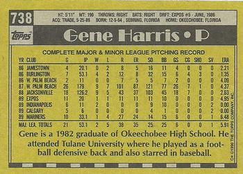 1990 Topps #738 Gene Harris Back