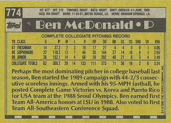 1990 Topps #774 Ben McDonald Back