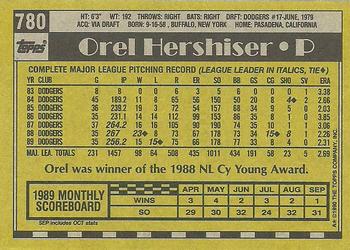 1990 Topps #780 Orel Hershiser Back
