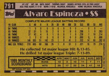 1990 Topps #791 Alvaro Espinoza Back