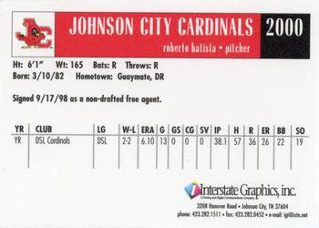 2000 Johnson City Cardinals #NNO Roberto Batista Back
