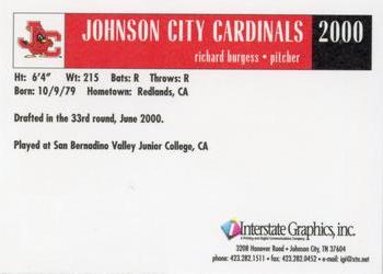 2000 Johnson City Cardinals #NNO Richard Burgess Back