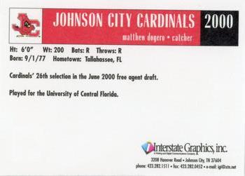 2000 Johnson City Cardinals #NNO Matthew Dogero Back