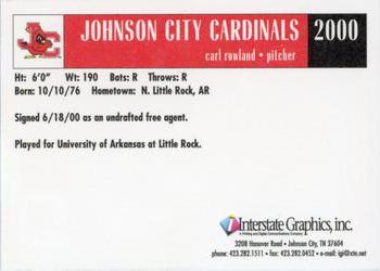 2000 Johnson City Cardinals #NNO Carl Rowland Back