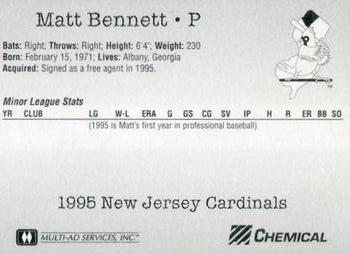 1995 Multi-Ad New Jersey Cardinals #NNO Matt Bennett Back