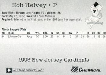 1995 Multi-Ad New Jersey Cardinals #NNO Rob Helvey Back