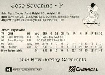 1995 Multi-Ad New Jersey Cardinals #NNO Jose Severino Back