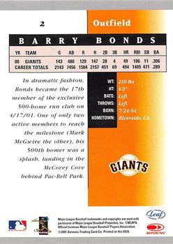 2001 Leaf Certified Materials #2 Barry Bonds Back