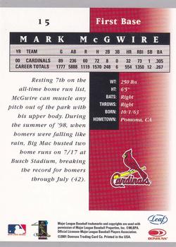 2001 Leaf Certified Materials #15 Mark McGwire Back