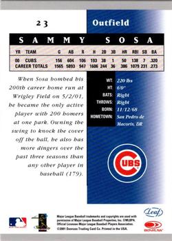 2001 Leaf Certified Materials #23 Sammy Sosa Back