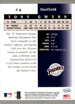 2001 Leaf Certified Materials #24 Tony Gwynn Back