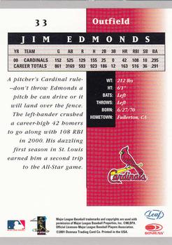 2001 Leaf Certified Materials #33 Jim Edmonds Back