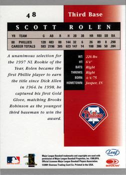 2001 Leaf Certified Materials #48 Scott Rolen Back