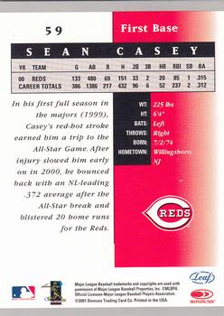 2001 Leaf Certified Materials #59 Sean Casey Back