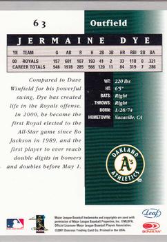 2001 Leaf Certified Materials #63 Jermaine Dye Back