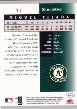 2001 Leaf Certified Materials #77 Miguel Tejada Back