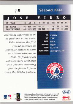 2001 Leaf Certified Materials #78 Jose Vidro Back