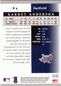 2001 Leaf Certified Materials #84 Garret Anderson Back