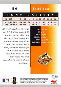 2001 Leaf Certified Materials #86 Tony Batista Back
