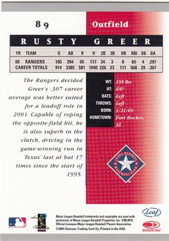 2001 Leaf Certified Materials #89 Rusty Greer Back