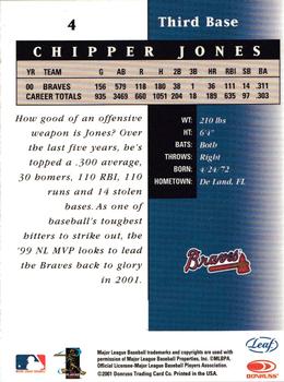 2001 Leaf Certified Materials #4 Chipper Jones Back
