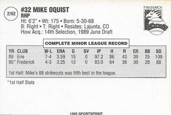 1990 SportsPrint Carolina League All-Stars #2 Mike Oquist Back