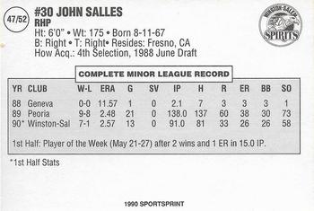 1990 SportsPrint Carolina League All-Stars #47 John Salles Back