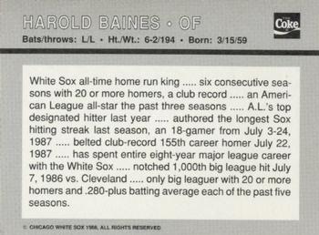1988 Coca-Cola Chicago White Sox #NNO Harold Baines Back