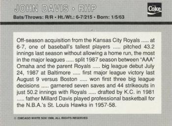 1988 Coca-Cola Chicago White Sox #NNO John Davis Back