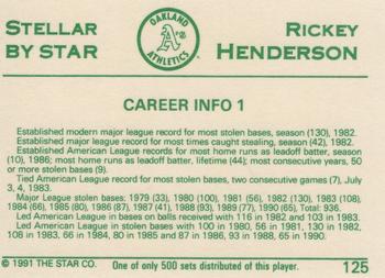 1991 Star Stellar #125 Rickey Henderson Back