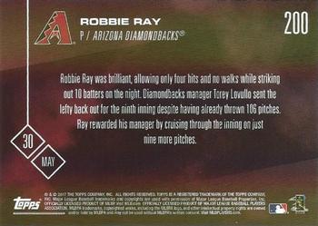 2017 Topps Now #200 Robbie Ray Back