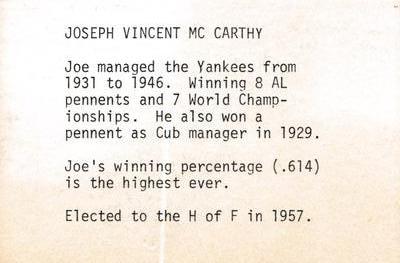 1974 TCMA 1936-1939 New York Yankee Dynasty #NNO Joe McCarthy / Jacob Ruppert Back