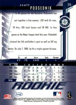 2001 Leaf Rookies & Stars #275 Scott Podsednik Back