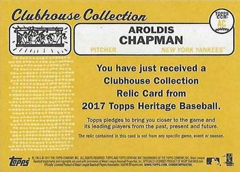 2017 Topps Heritage - Clubhouse Collection Relics #CCR-AC Aroldis Chapman Back