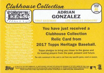 2017 Topps Heritage - Clubhouse Collection Relics #CCR-AG Adrian Gonzalez Back