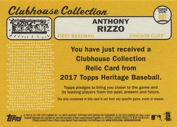 2017 Topps Heritage - Clubhouse Collection Relics #CCR-ARI Anthony Rizzo Back