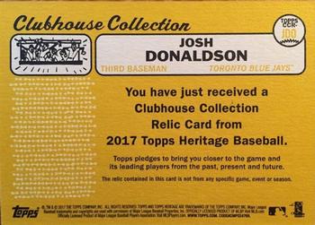 2017 Topps Heritage - Clubhouse Collection Relics #CCR-JDO Josh Donaldson Back
