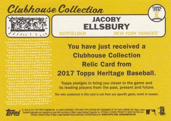2017 Topps Heritage - Clubhouse Collection Relics #CCR-JE Jacoby Ellsbury Back