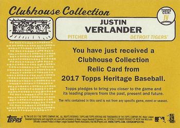 2017 Topps Heritage - Clubhouse Collection Relics #CCR-JV Justin Verlander Back